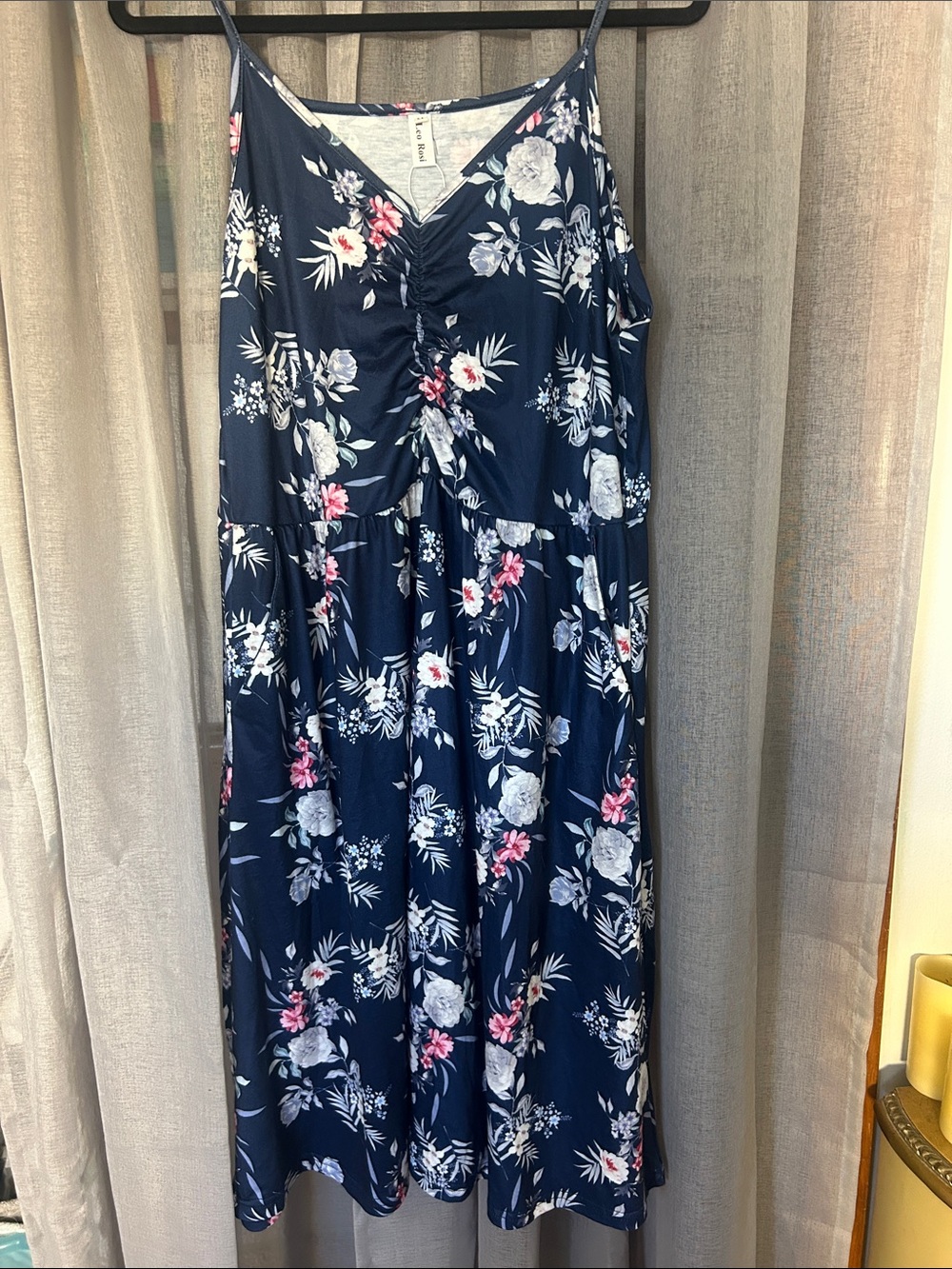 Leo Rosi Navy Floral Maxi Dress Skirt with White & Pink Flowers